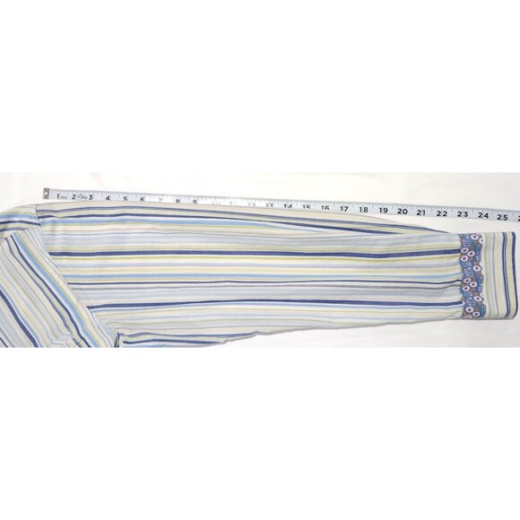 Mens English Heroes Long Sleeve Blue Green Striped Button Down Shirt - Size L - Picture 7 of 7